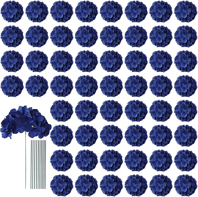 AVIVIHO 65pcs Fake Flowers Navy Blue Hydrangea Artificial Flowers Bulk Silk by Aviviho
