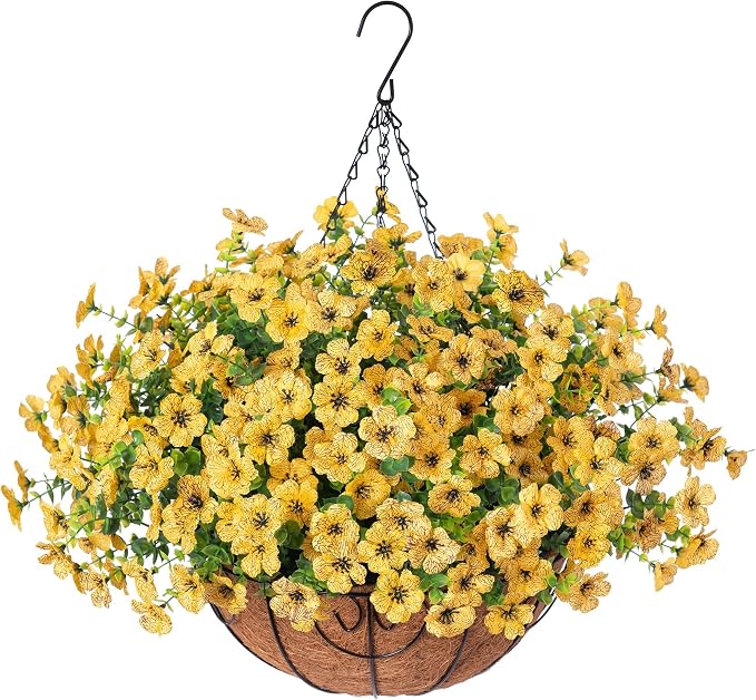 Artificial Fake Fall Hanging Mums Plants Flowers Basket by HyeFloraartificialflowers