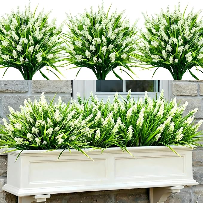 Geegoods 48 Bundles White Artificial Plants Flowers Outdoor, UV Resistant | by GeegoodsLLC