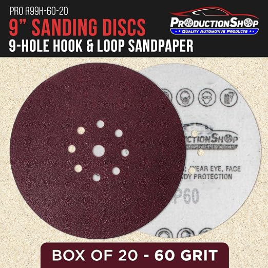 ProductionShop Premium 9" Red 9-Hole Pattern 60 Grit Sanding Discs, Box of 20 - Image 2