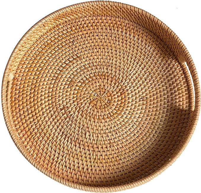 11.8" Round Rattan Tray, Hand Woven Serving Tray by XIMISISE