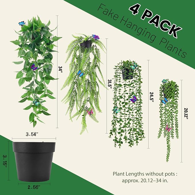 Der Rose 4 Pcs Fake Hanging Plants - Image 3