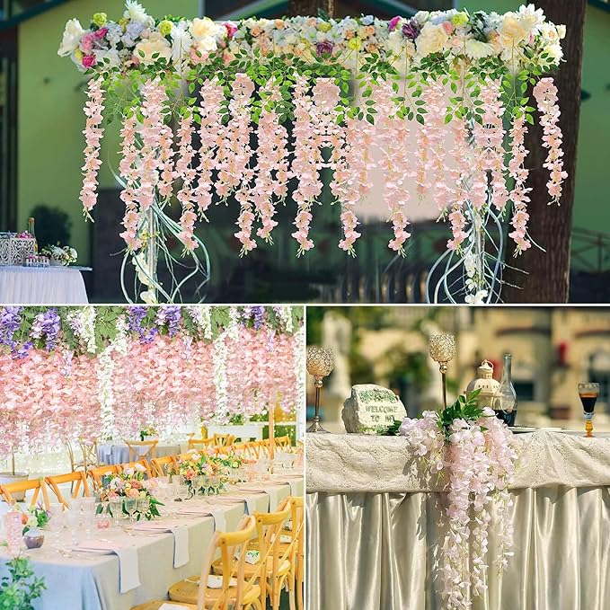 Wisteria Hanging Flowers 24 Pack Artificial Flowers Fake Wisteria Vine Rattan - Image 6