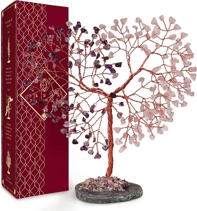 Handmade Healing Crystal Tree of Life Amethyst & Rose Quartz Chakra Tree by KARMAPLEDGE