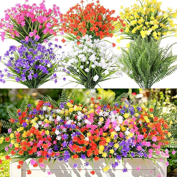 24PCS Artificial Outdoor Flowers, UV Resistant Plastic Flowers | by AmberFun