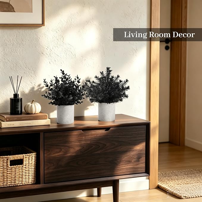 Der Rose 3 Pack Black Eucalyptus Fake Plantsfor Halloween Bathroom Decor | - Image 9
