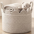 LemonRoad Round Woven Basket Brown Variegated, Cotton Rope Scalloped Edge by Unknown
