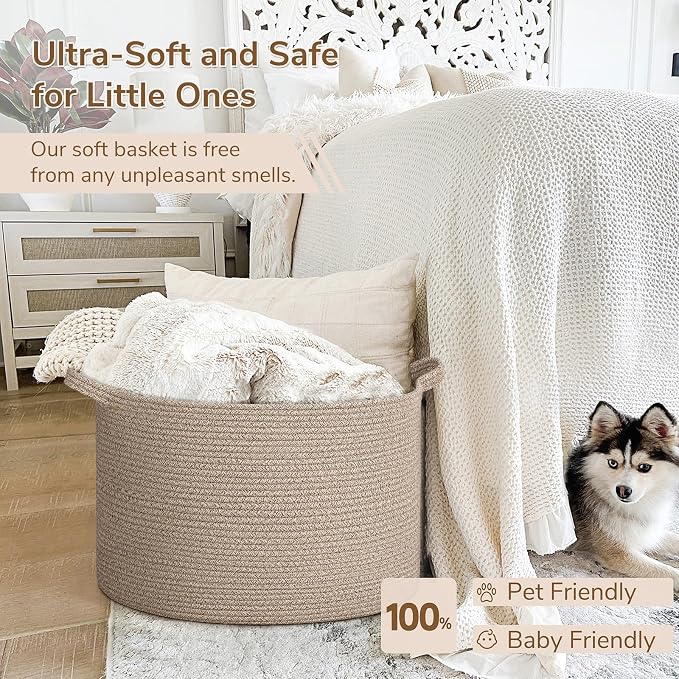 INDRESSME Large Woven Wicker Blanket Basket Living Room, 65L | 19.7" x 12.6" - Image 5