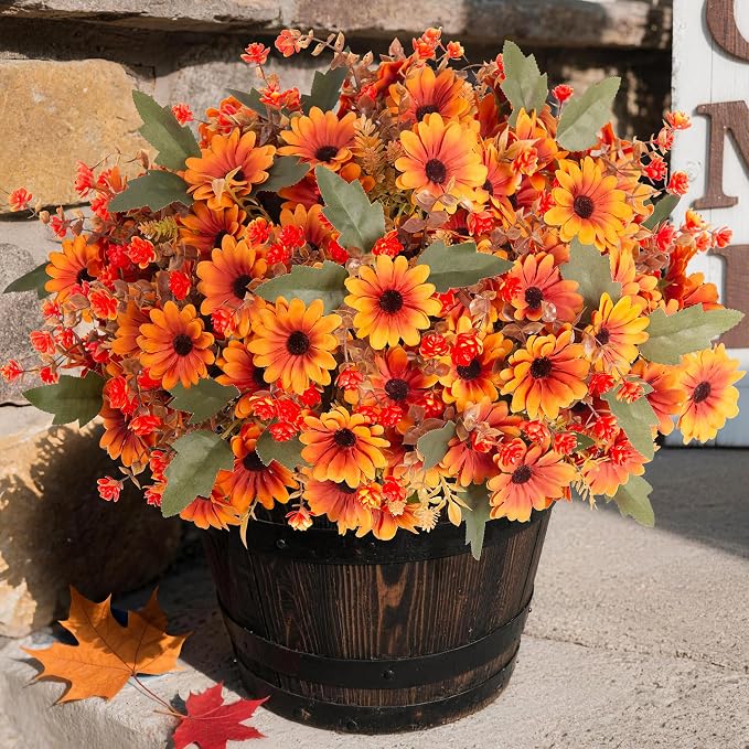 INQCMY Artificial Fall Flowers for Outdoor Porch Decoration by INQCMYPlantRack