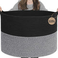 INDRESSME 115L Extra Large Woven Rope Blanket Basket Living Room Black Grey | by INDRESSME