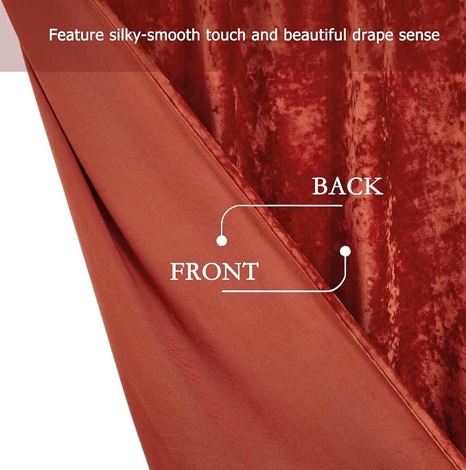 Chezmoi Collection Lux Brick Red Crushed Velvet Curtains 2 Panel Set - Image 4