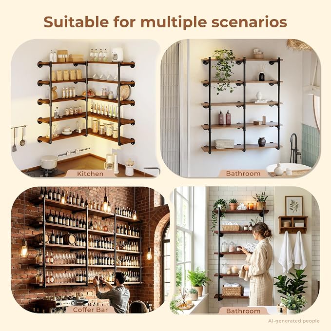 Industrial Wall Mount Pipe Shelf Brackets, Open Bookshelf Brackets - Image 3