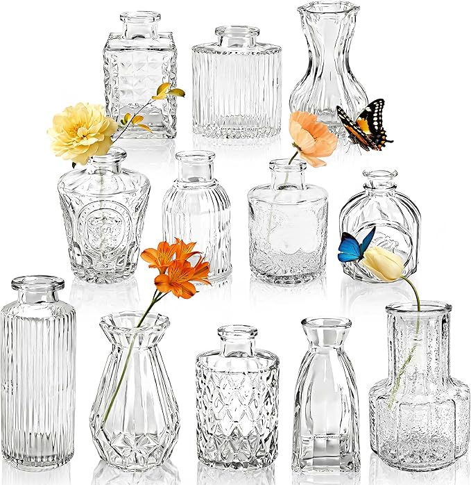 Der Rose 12pcs Glass Bud Vases, secure protective packaging, thick sturdy glass by DerRose