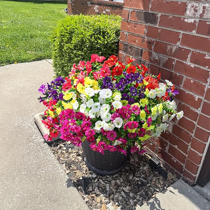 Artificial Flowers for Outdoors Fake Plants Outside Decoration, 12 Bundles Silk - Image 4