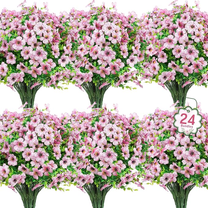 24 Pcs Artificial Flowers for Outdoors Decorations, UV resistant, faux plastic by OuddyDecor