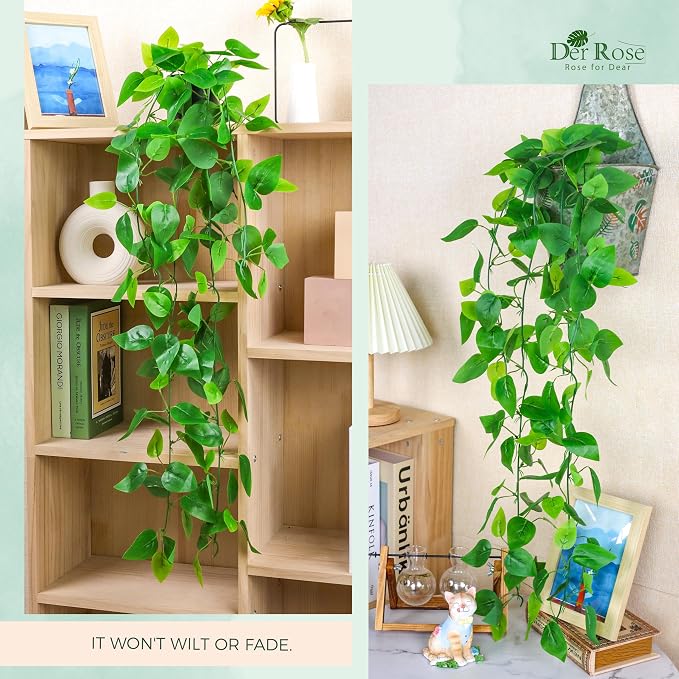 Der Rose 34" Fake Hanging Plant Artificial Pothos Vines Office Shelf Decor | - Image 7