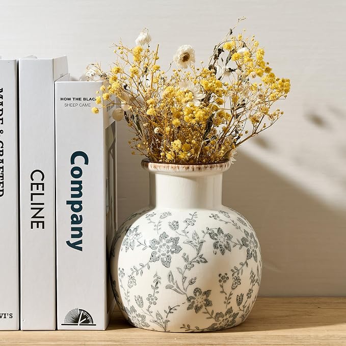SIDUCAL Ceramic Vintage Vase, 5.91 Inch Retro Ice Cracked Chinoiserie Floral - Image 9