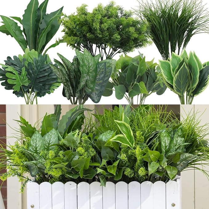 18PCS Artificial Plants Outdoor, Faux Flower Greenery Stems by GreenMoon