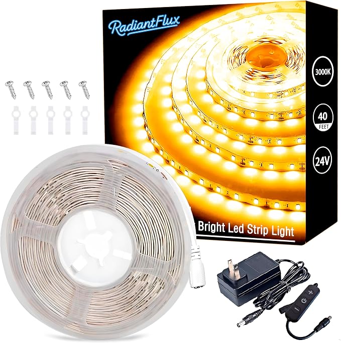 RadiantFlux 40ft Warm White LED Strip Lights, Dimmable Super Bright 600 LEDs by RadiantFlux