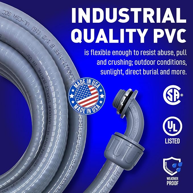 1/2-Inch Non-Metallic Liquid-Tight Conduit and Connector Kit, 50 Foot Made in - Image 2