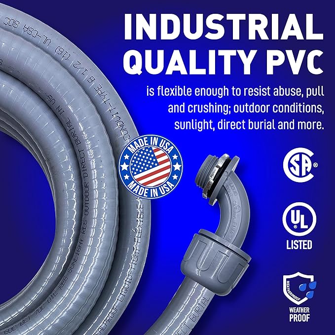 1-Inch Non-metallic Liquid-Tight Conduit and Connector Kit, 25 Foot Made in USA - Image 4