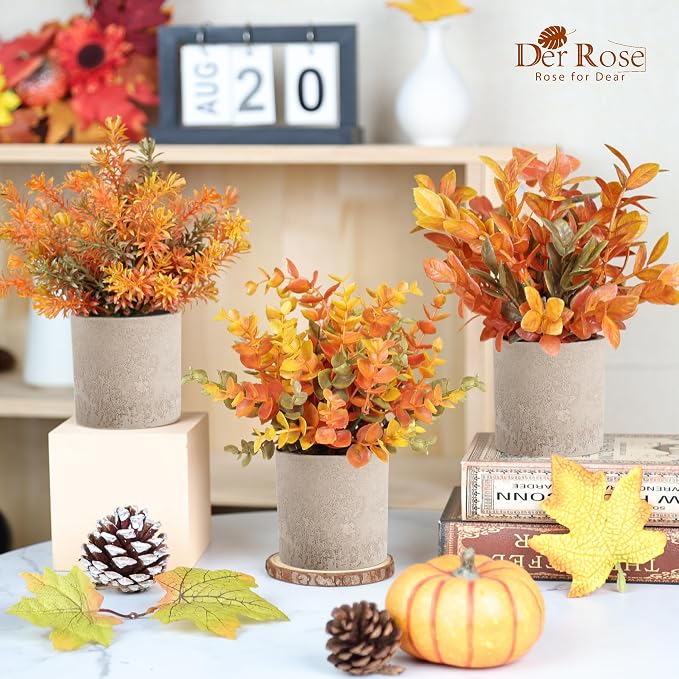 Der Rose 3 Pack Fake Plants Warm Orange Faux Plants - Image 5