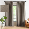Kayne Studio Mocha Tan Velvet Pinch Pleated Back Tab Curtains 102 Inch Long | by KayneStudio