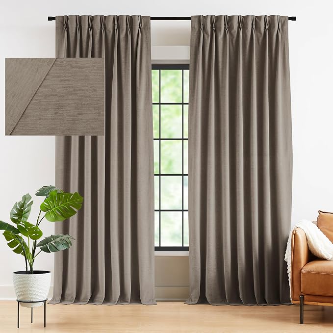 Kayne Studio Mocha Tan Velvet Pinch Pleated Back Tab Curtains 95 Inch Long | by KayneStudio