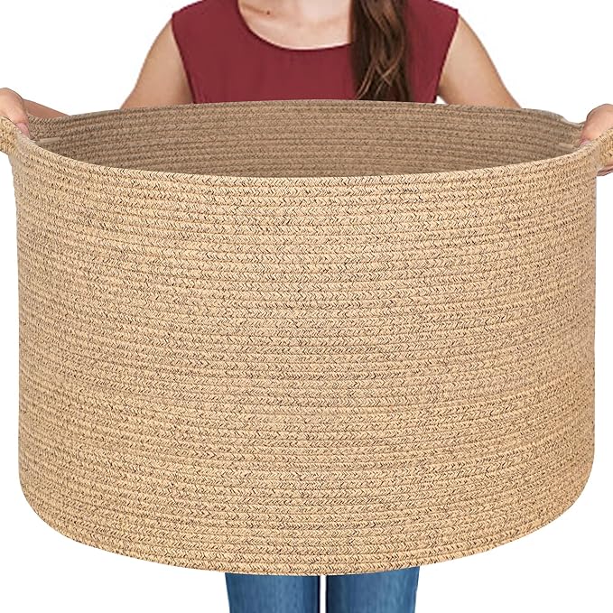 Extra Large Storage Basket, 22”x14” Woven Cotton Rope Basket, Big Kids Dog by MEGASKET