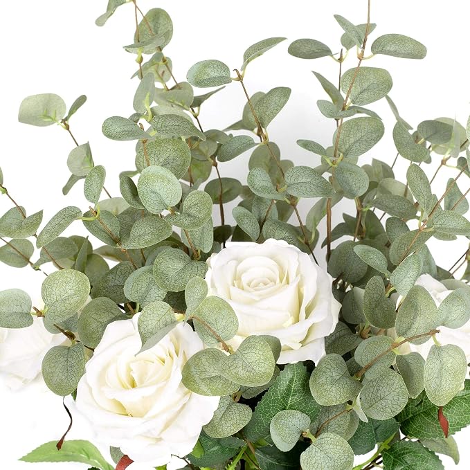 6 Pcs 27" Eucalyptus Stems Greenery Stems Eucalyptus Leaf Spray in Green Silk - Image 6