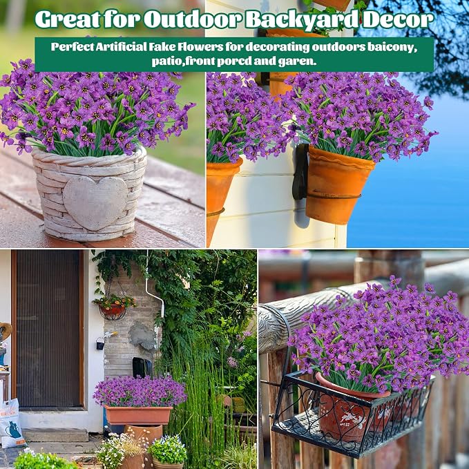 24 Pcs Artificial Flowers for Outdoor, Plastic Fake Flowers Decor, Artificial - Image 6
