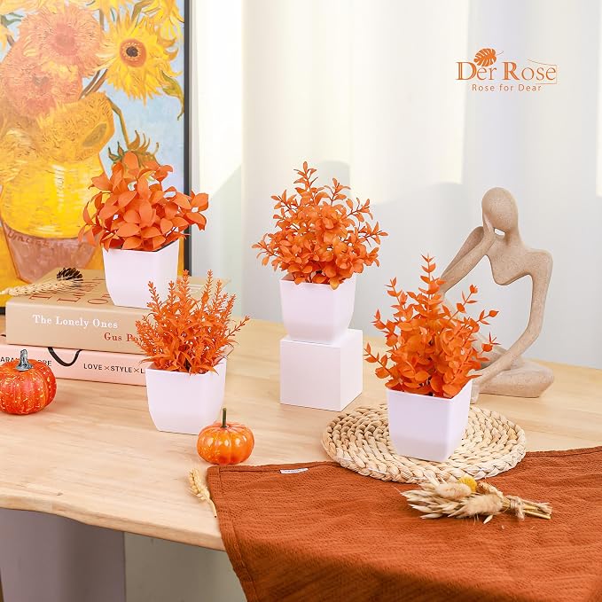 Der Rose 4 Pack Fall Fake Plants in White Pots, Autumn Bathroom Home Decor | - Image 2