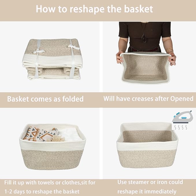 XUANGUO Woven Cotton Rope Storage Baskets 15x10x9.3" 3 Pack White and Brown | - Image 7