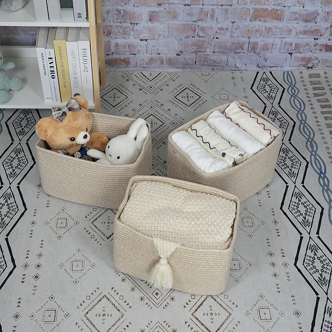 XUANGUO Woven Cotton Rope Storage Baskets 15x10x9.3" 3 Pack Oatmeal | - Image 6