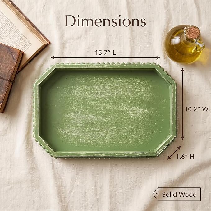 Hrastany Sage Green Wood Decorative Tray, Coffee Table Tray - Image 2