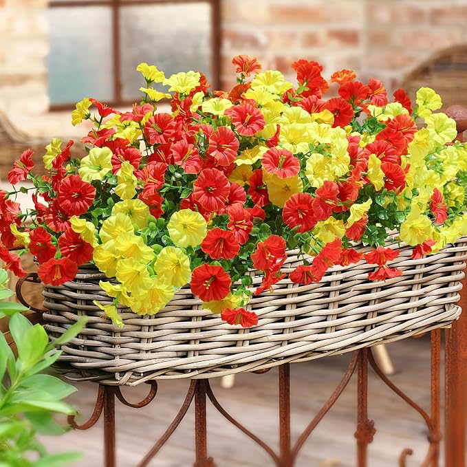 Artificial Flowers for Outdoors Fake Plants Outside Decoration, 12 Bundles Silk - Image 9