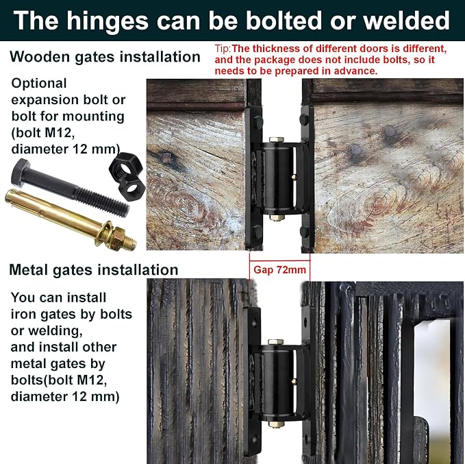 7in Heavy Duty Gate Hinges | 1100 lbs Max Load, 90° In/Outward Smooth open - Image 5