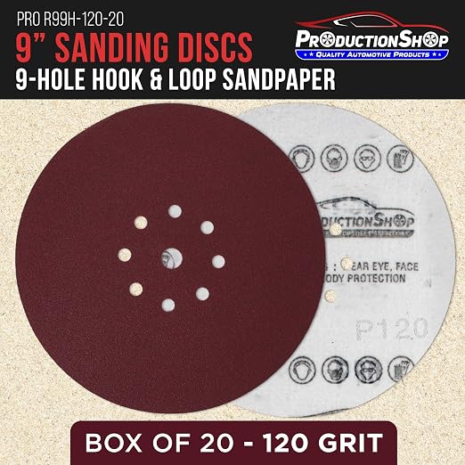 ProductionShop Premium 9" Red 9-Hole Pattern 120 Grit Sanding Discs, Box of 20 - Image 2