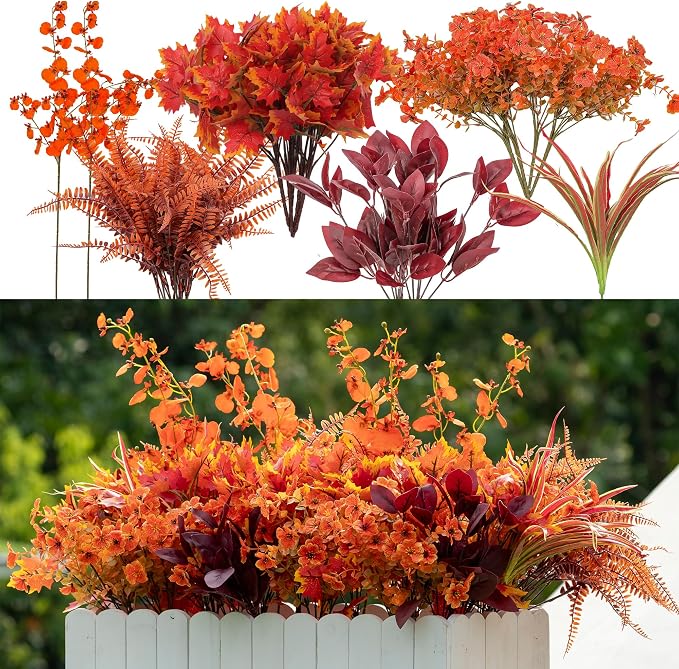 17PCS Artificial Fall Flowers Outdoors, Autumn Faux Orchids & Mums Outside | UV by GreenMoon