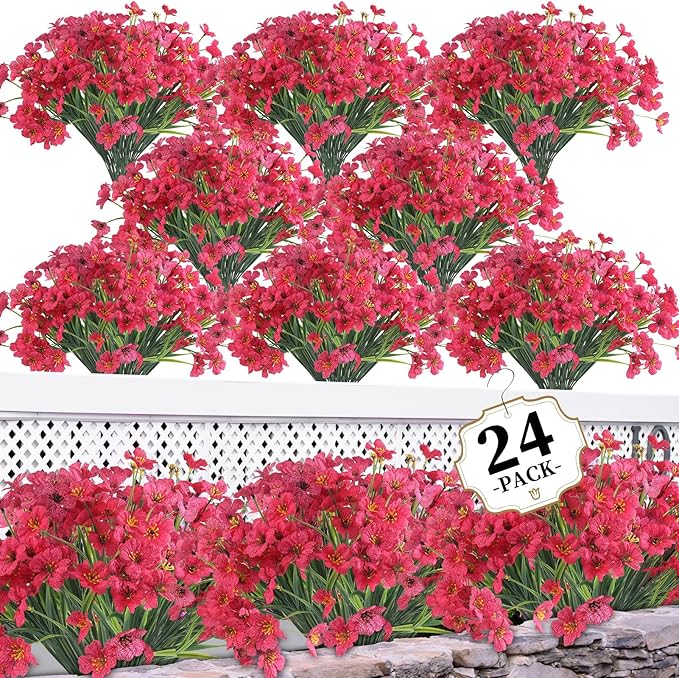 ColoPlay 24 Bundles Rose Red Artificial Flowers by ColoPlay