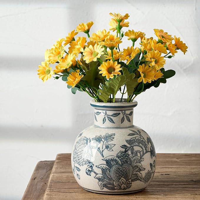 SIDUCAL Blue and White Vintage Vase | 6 Inch Ceramic Chinoiserie Floral | Retro by SIDUCAL