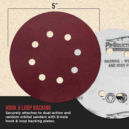 ProductionShop Premium 5" Red 8-Hole Pattern 180 Grit Sanding Discs, Box of 50 - Image 3