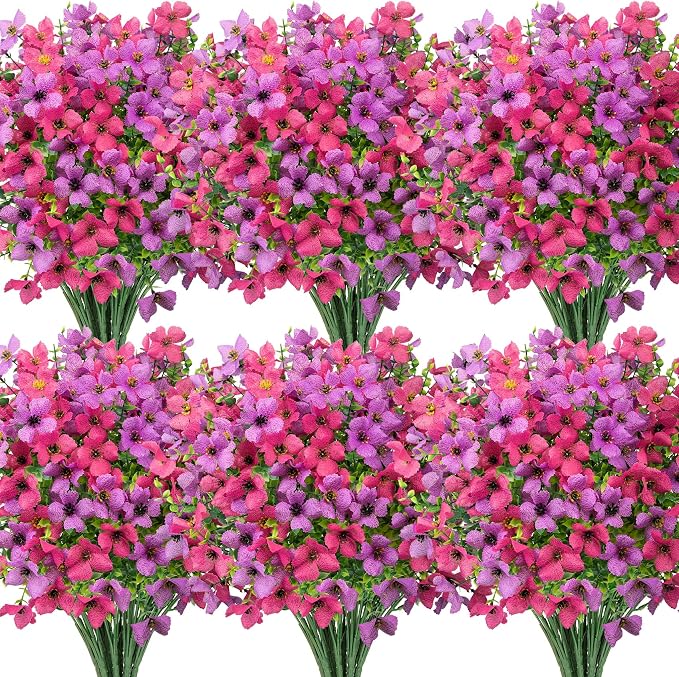 16 Pcs Artificial Flowers for Outdoors Decor, silk flowers, faux plastic plants by OuddyDecor
