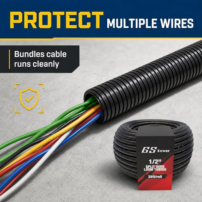 GS Power 1/2 Inch x 25ft Split Wire Loom Tubing, Split Cable Sleeve Cord - Image 5