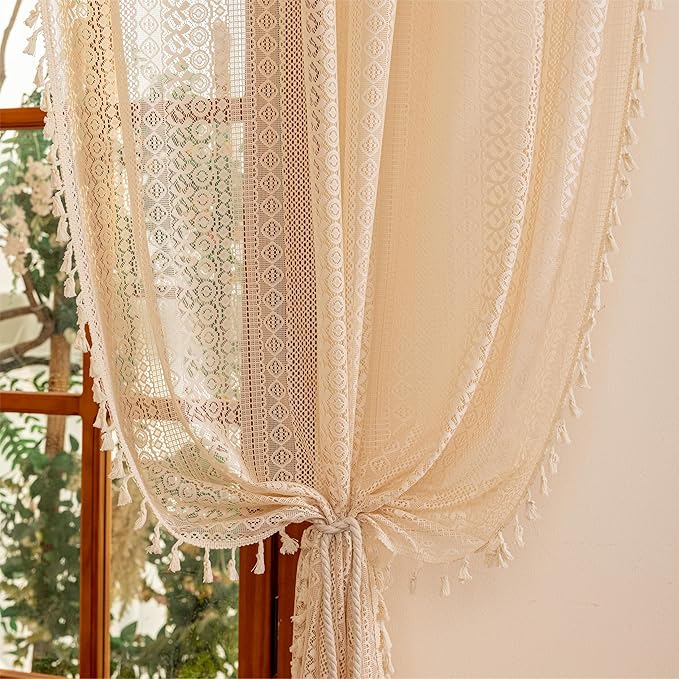 Sutuo Home Beige Boho Curtains 2 Panels - Image 2