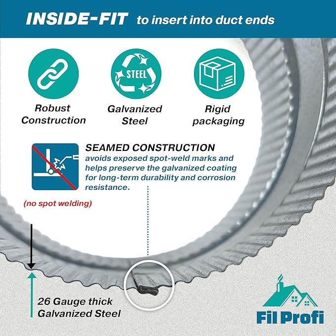 Inside-Fit. 3 Inch Diameter. Round Duct Coupling Sleeve, Galvanized Steel — - Image 3