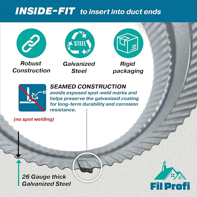 Inside-Fit. 10 Inch Diameter. Round Duct Coupling Sleeve, Galvanized Steel — - Image 3