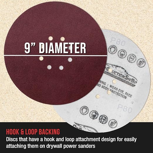 ProductionShop Premium 9" Red 8-Hole Pattern 80 Grit Sanding Discs, Box of 20 - Image 3