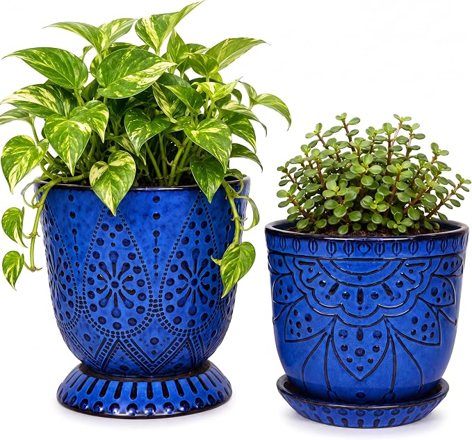 Gepege Ceramic Plant Pots, 6 Inch Indoor Planters by Gepege