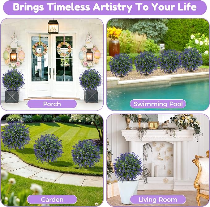 22'' Artificial Lavender Boxwood Topiary Ball Trees, Lifelike Outdoor Plant - Image 5